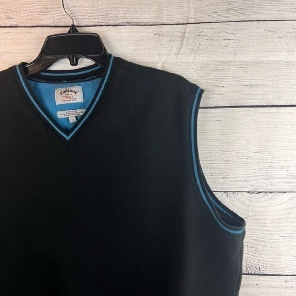Callaway Golf Men's Medium Black‎ Sport Fleece Cotton Blend Vest Blue Trim